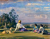 Sir Alfred James Munnings Canvas Paintings - Gypsies On The Downs